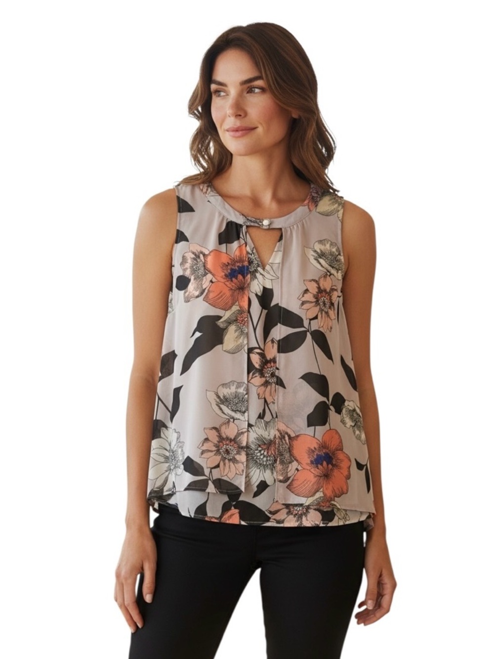 Sleeveless Floral Keyhole Blouse size Medium
